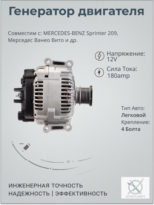 Генератор для MERCEDES-BENZ Sprinter 209, Мерседес Ванео Вито