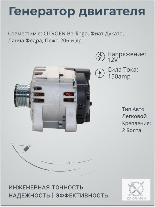 Генератор для CITROEN Berlingo, Фиат Дукато, Лянча Федра, Пежо 206
