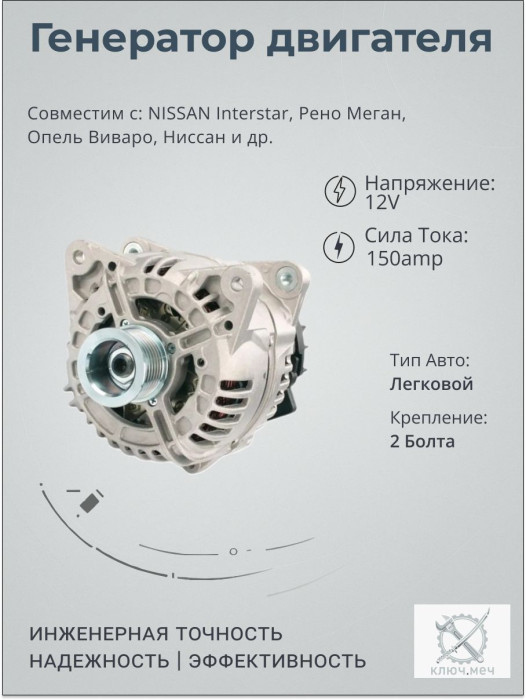 Генератор для NISSAN Interstar, Рено Меган, Опель Виваро, Ниссан