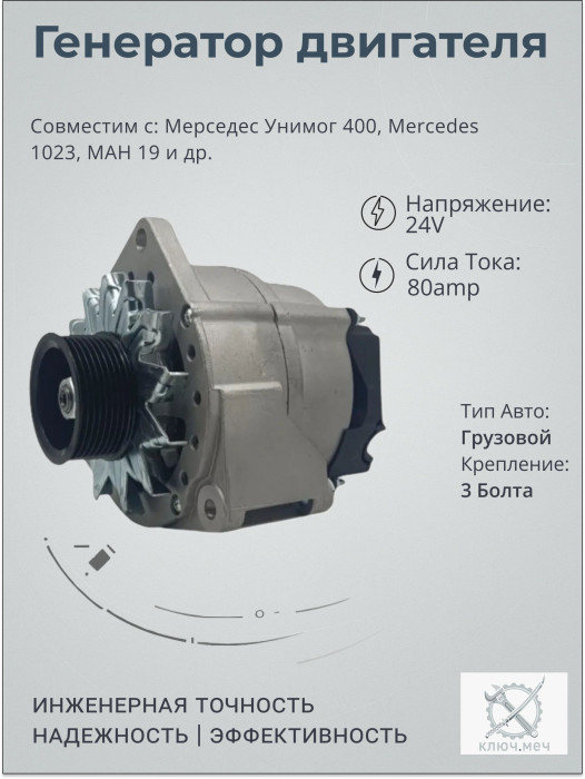Генератор для Мерседес Унимог 400, Mercedes 1023, МАН 19