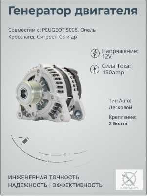 Генератор для PEUGEOT 5008, Опель Кроссланд, Ситроен C3