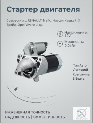 Стартер для RENAULT Trafic, Ниссан Кашкай, Х Трейл, Opel Vivaro